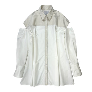 Faux Leather Yoke Shirt - WHITE