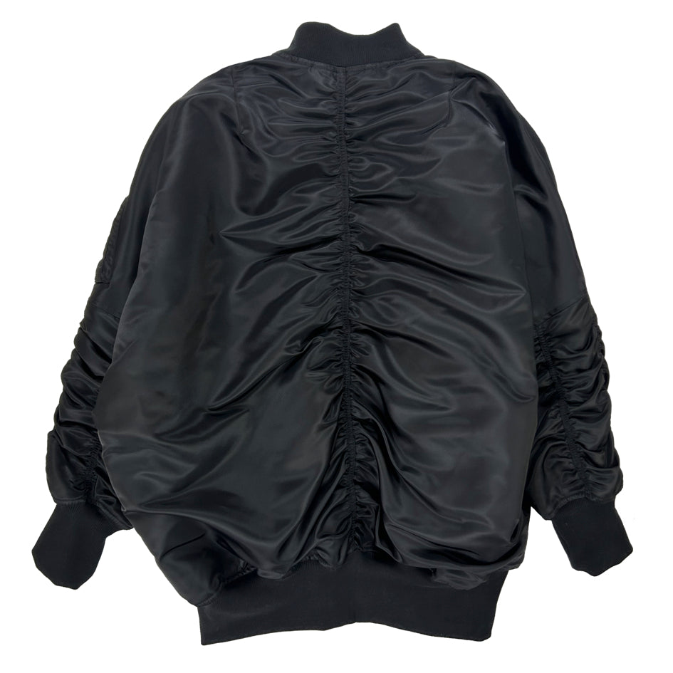 Oversized Shirring MA-1 Jacket - BLACK