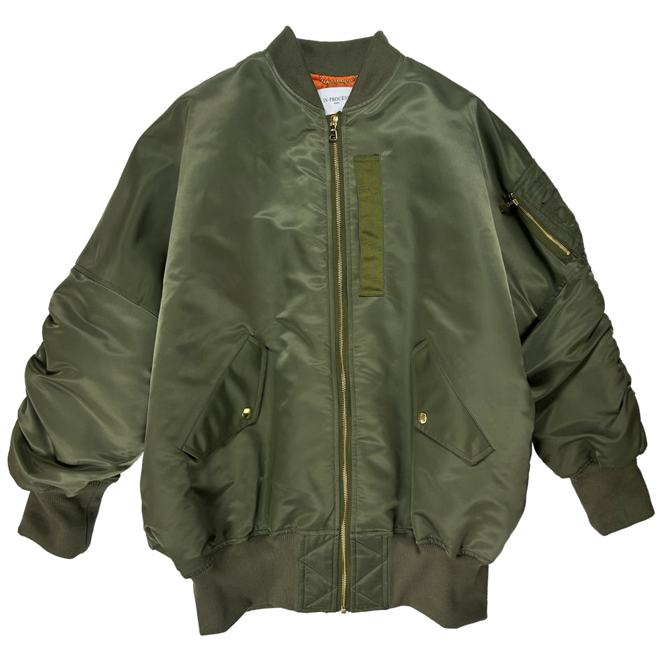 Oversized Shirring MA-1 Jacket - OLIVE