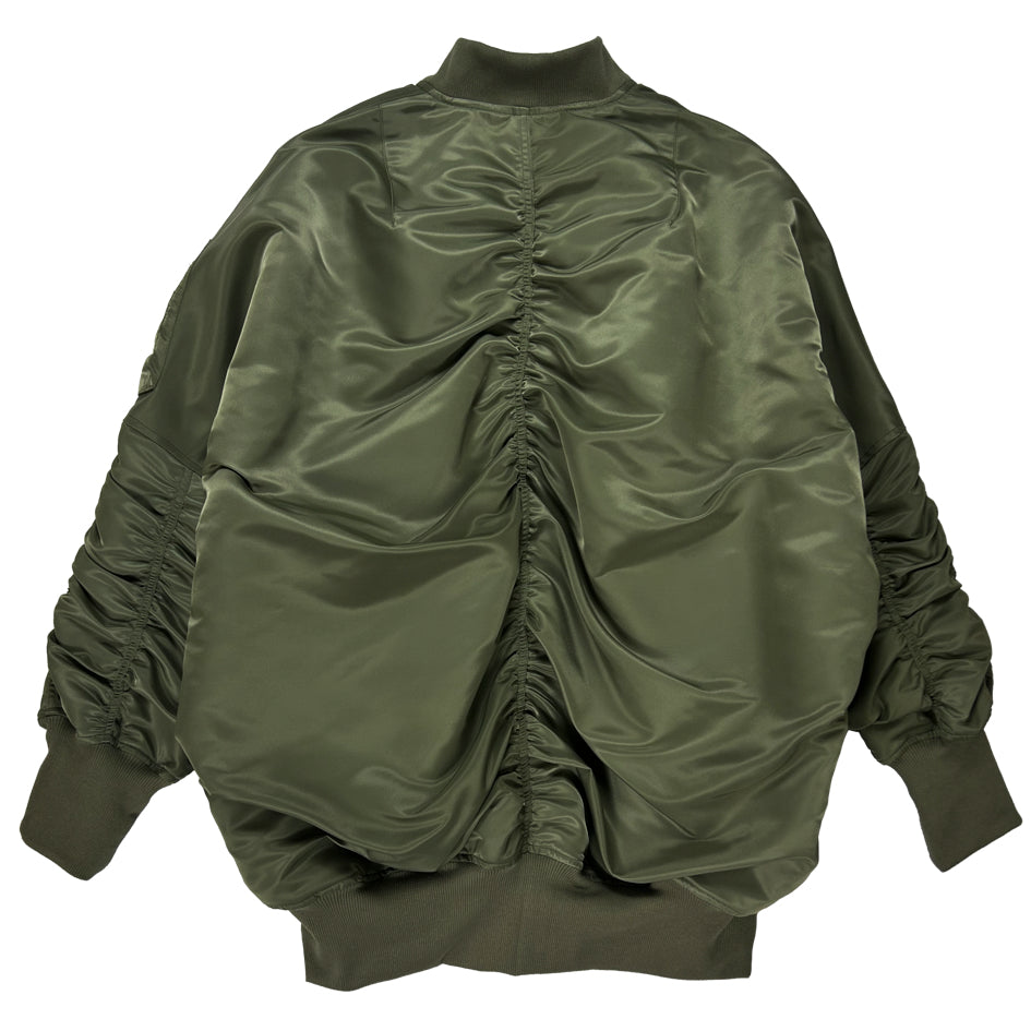 Oversized Shirring MA-1 Jacket - OLIVE