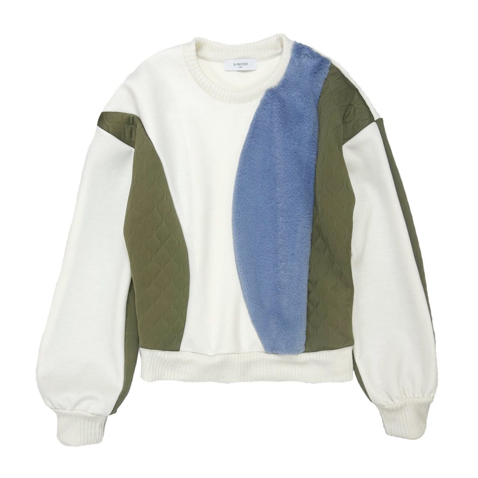 Patchwork Fur Mix Jersey Pullover - IVORY