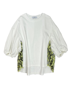 PUFF SLEEVE T-SHIRT WITH EMBROIDERY - WHITE