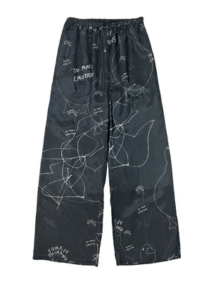 DUCK PRINTED PINTUCK PANTS - BLACK