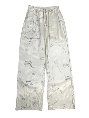 DUCK PRINTED PINTUCK PANTS - BEIGE