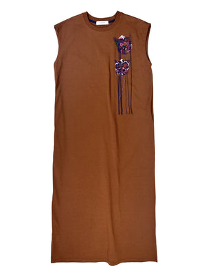 TULIP EMBROIDERY JERSEY DRESS - BROWN
