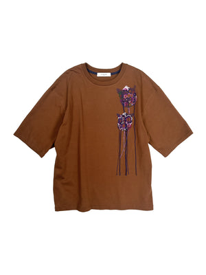 TULIP EMBROIDERY OVERSIZED TEE - BROWN
