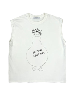 DUCK SCREEN PRINT ORGANIC FRENCH SLEEVE TEE - WHITE