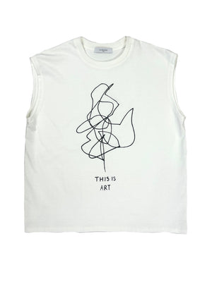 ART SCREEN PRINT ORGANIC FRENCH SLEEVE TEE - WHITE