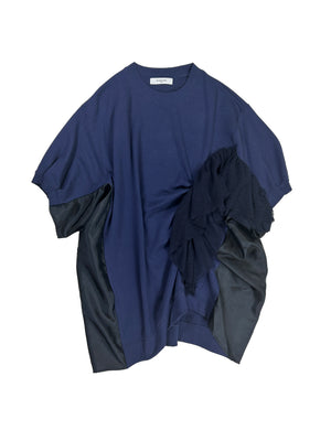 ASYMMETRIC SHORT SLEEVE SWEATER - NAVY